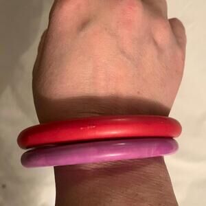 Plastic bracelets purple and red
